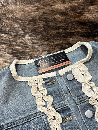 Washed denim ruffle vest