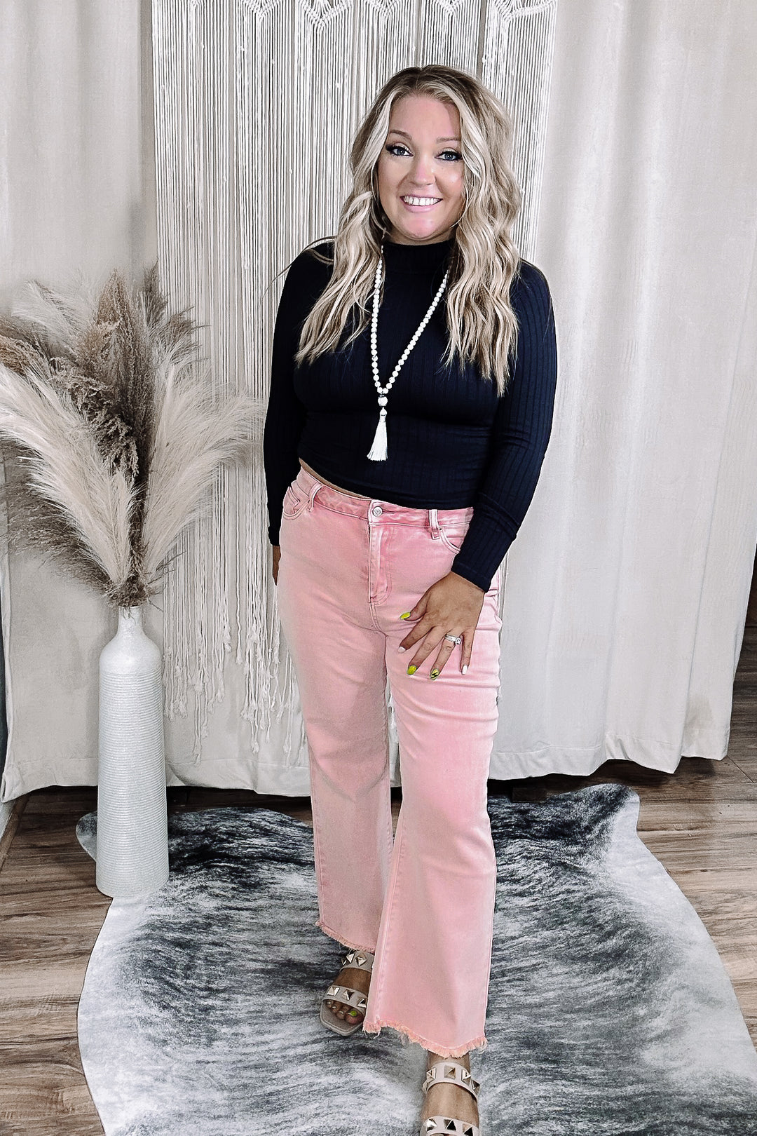 Shiloh Acid Wash Rose Boot Cut Pants