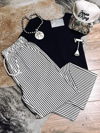 Striped Drawstring Straight Leg Pants (S–3X)