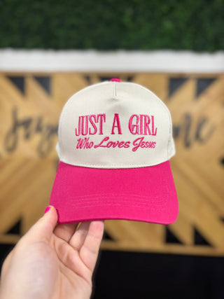 Just a Girl Who Loves Jesus Two Tone Canvas Trucker Hat