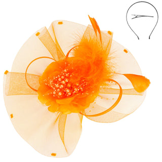 Floral Feathered Loopy Bow Organza Fascinator