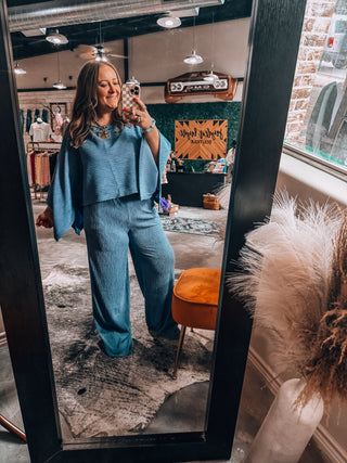 Crinkled Plisse Cape Kimono Luxury Pants Set