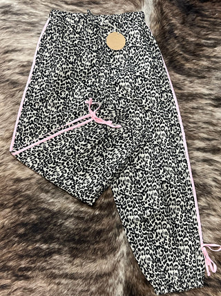 Leopard Drawstring Side Stripe Pants