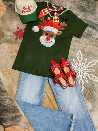 Yarn Stitched Reindeer Tee