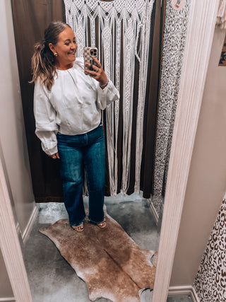 White Balloon Poplin Top