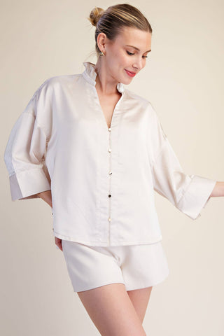 V-neck Metal Button Down Shirt