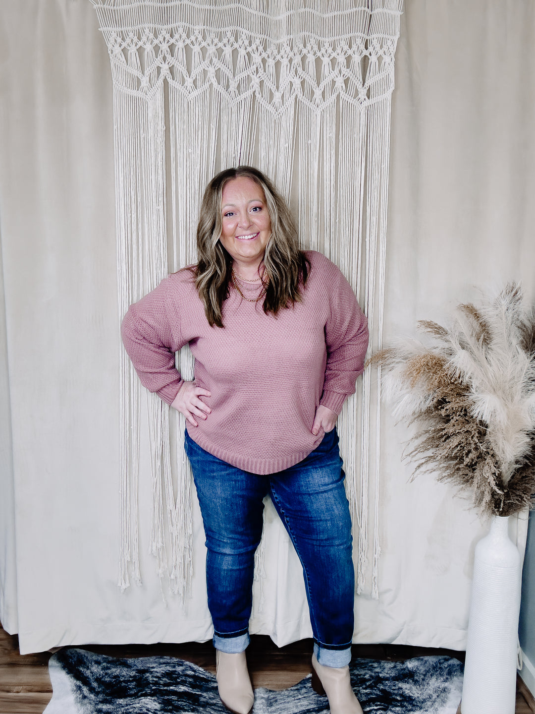 Light Rose Camilla Curvy Hi Low Sweater