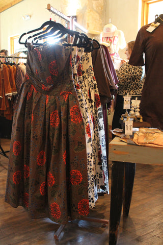 Brown Floral Print Midi Dress