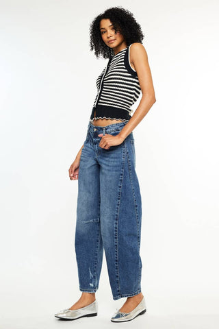 Kan Can low slung horseshoe barrel leg dark wash jeans, photo 3
