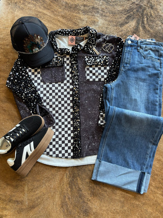 Checkered sequin shacket