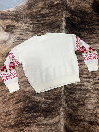 Holiday Bear Motif Crew Neck Knit Sweater