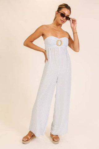 Seaside Stripe Strapless Wide-Leg Jumpsuit