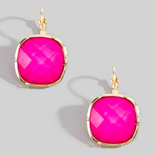 Faceted Cushion Stone Leverback Drop Earrings