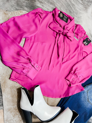 Magenta necktie long sleeve top