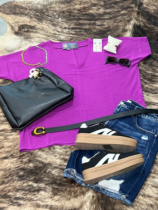 Woven Airflow V-Neck Dolman Short Sleeve Top