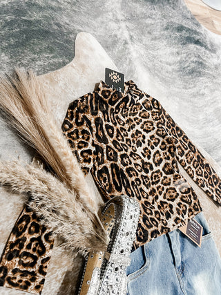 Kids leopard mesh long sleeve top