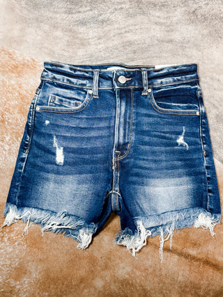 Stacie mid-rise dark denim shorts