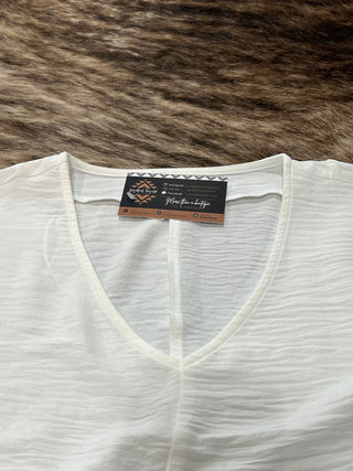 Woven Airflow V-Neck Short Sleeve Top — White
