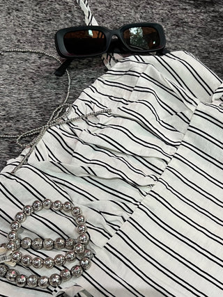 White Summer Stripe Smocked Midi Dress