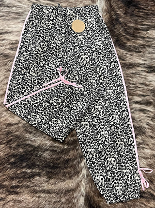 Leopard Drawstring Side Stripe Pants