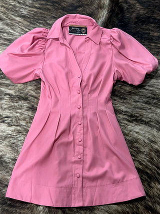 Pleated Balloon Sleeve Waist Mini Fit & Flare Dress