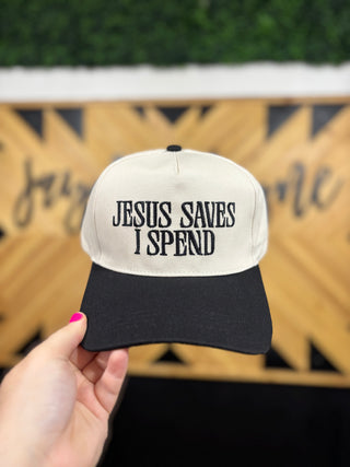 Jesus Saves I Spend Two Tone Canvas Trucker Hat