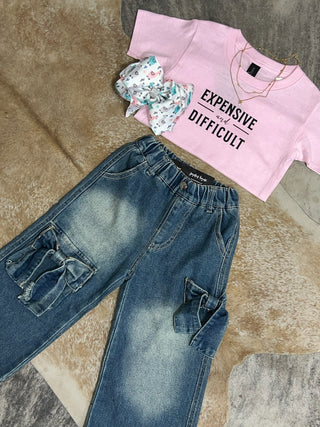 Girls Bow Stretch Wide-Leg Jean