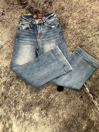 Risen Mid Rise Crop Straight With Tailored Cuffed Jeans