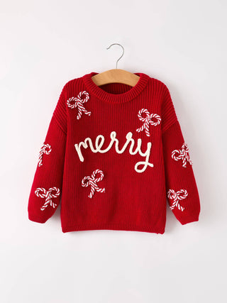 Kid’s Red Christmas "merry" Pullover Sweater