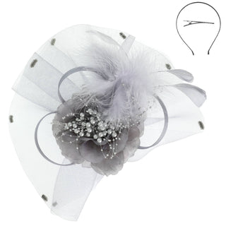 Floral Feathered Loopy Bow Organza Fascinator