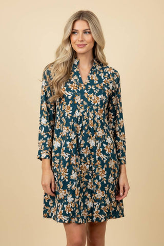Long Sleeve Floral Print Tiered Mini Dress