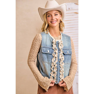 Washed Denim Ruffle Vest