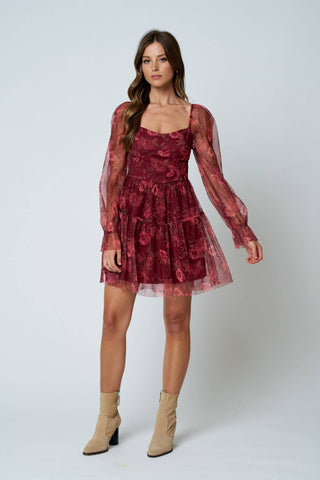 Floral Chiffon Corset Midi Dress