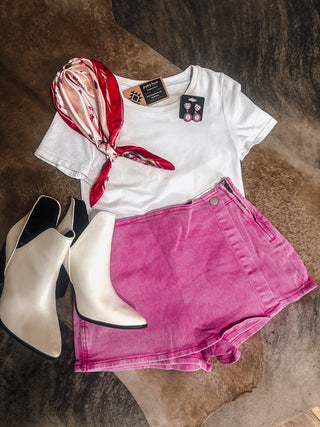 Pink Wash Wrap Front Denim Skort