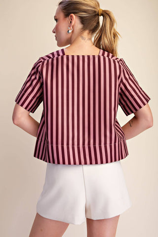 V-Neck Stripe Top Short Sleeve