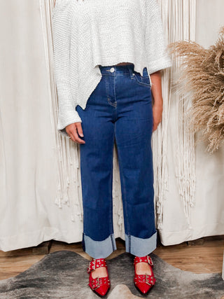 High rise cuffed cropped jeans