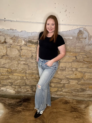Vintage High Rise Distressed Flare Jeans
