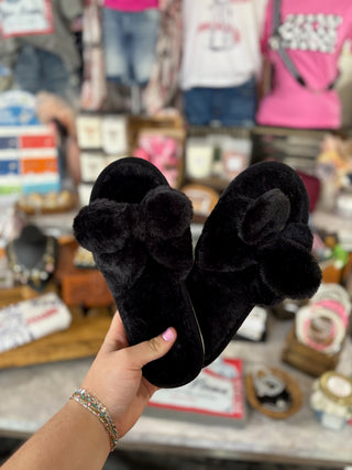 Fuzzy Bow Open Toe Slippers