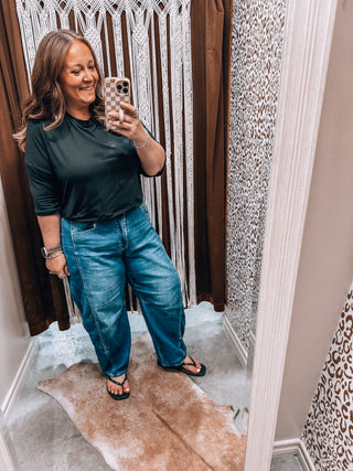 Medium Wash Cropped Barrel Jeans
