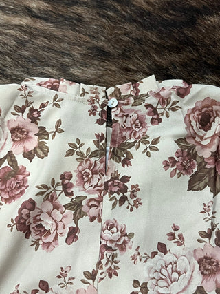 High Neck Back Button Floral Woven Top