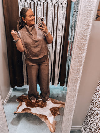 Mocha Mock Neck Balloon Top