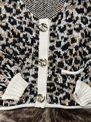 Scoop Neck Leopard Gold Buttons Cardigan