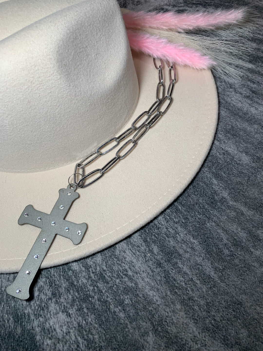 Silver Cross with Rhinestone Necklace