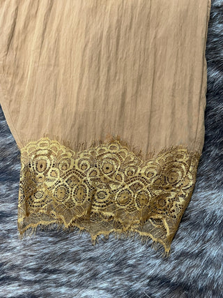 Boho lace trim barrel balloon pants in camel