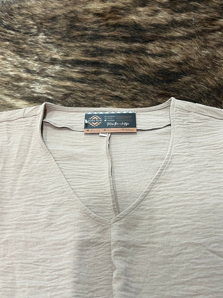 Woven Airflow V-Neck Short Sleeve Top — Ash Mocha