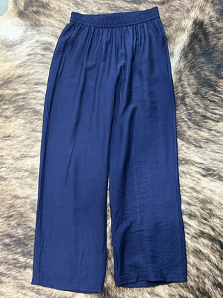 Plus Wide Leg Linen Pants - Blue Denim