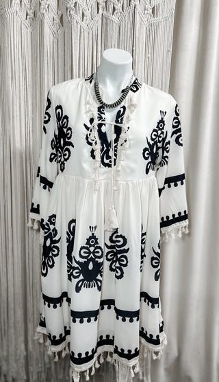 White & Black Embroidered Dress