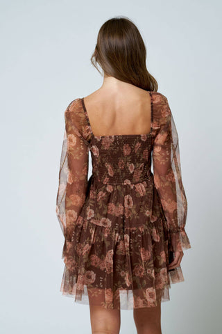 Floral Chiffon Corset Midi Dress