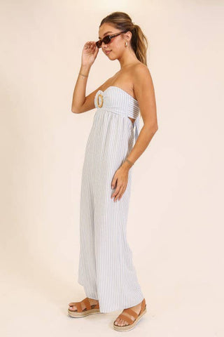 Seaside Stripe Strapless Wide-Leg Jumpsuit