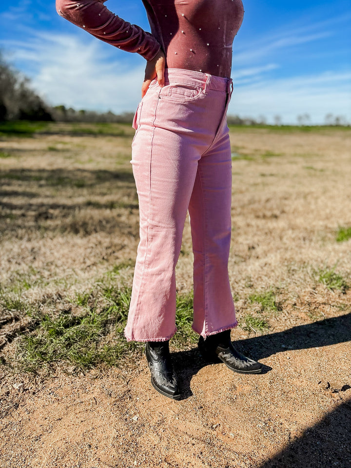 Shiloh Acid Wash Pink Boot Cut Pants